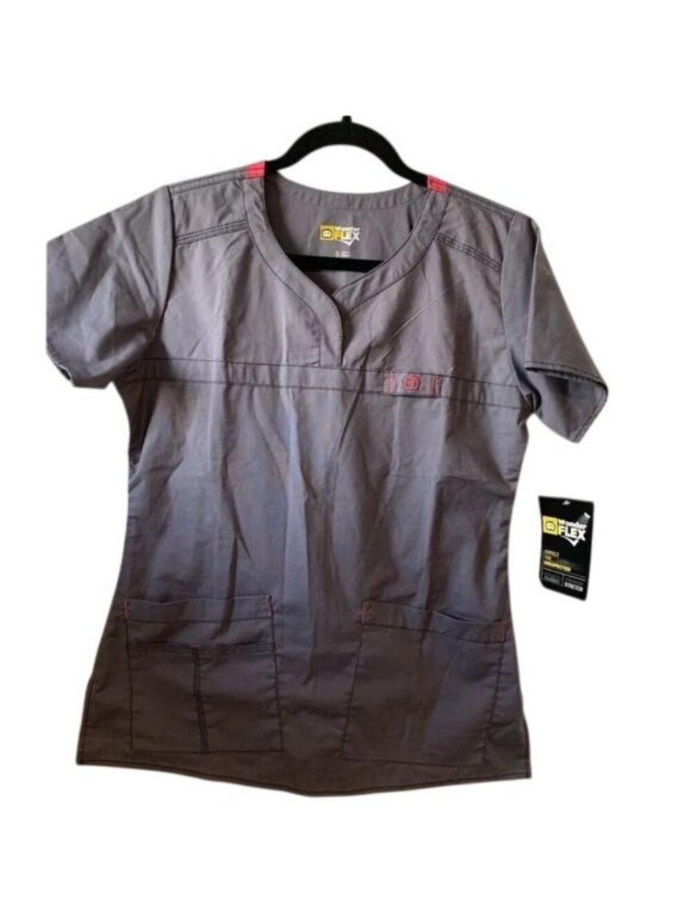 WonderWink Flex Womens Scrub Top Grey Short Sleeve V-Neck S Polyester/Spandex
